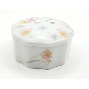 Takahashi Floral Porcelain Trinket w/Lid Hexagonal Hand-Painted Jewelry Shabby